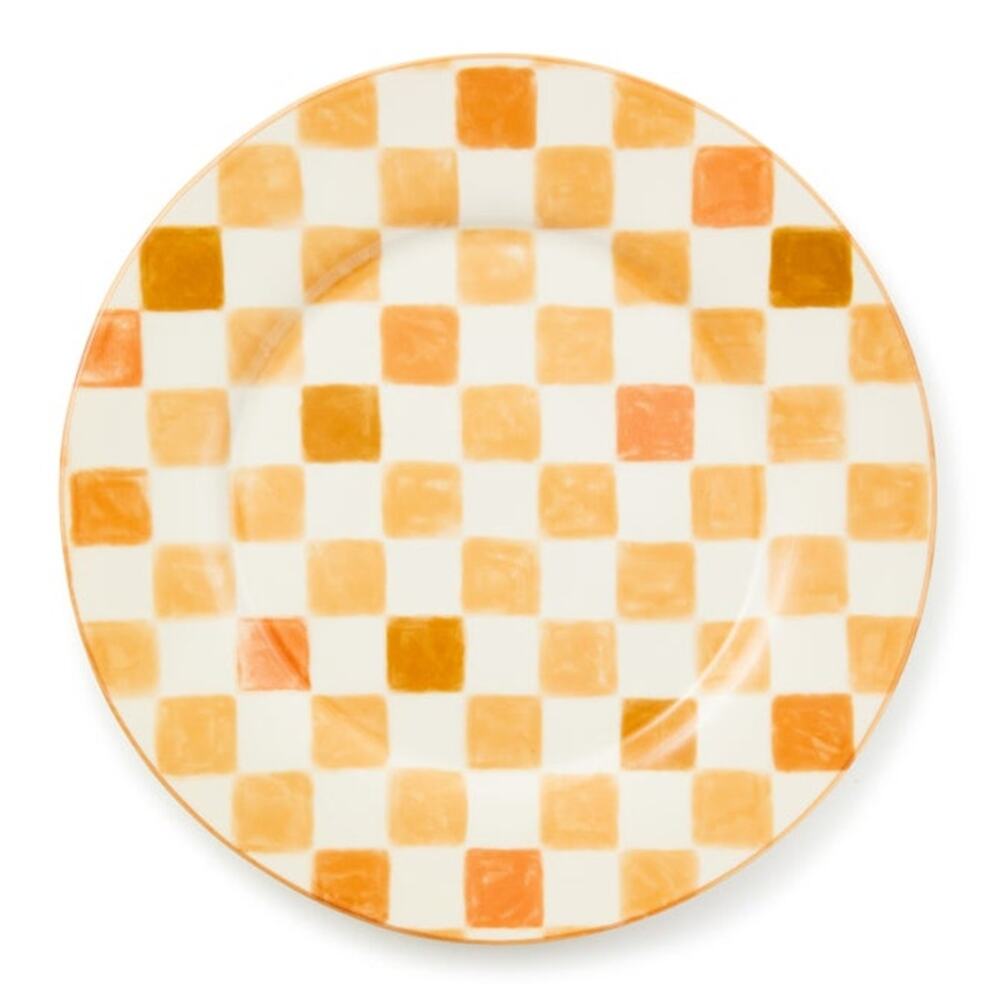 Mackenzie Childs Honey Check Round Platter 13.25in Portugal Stoneware NEW